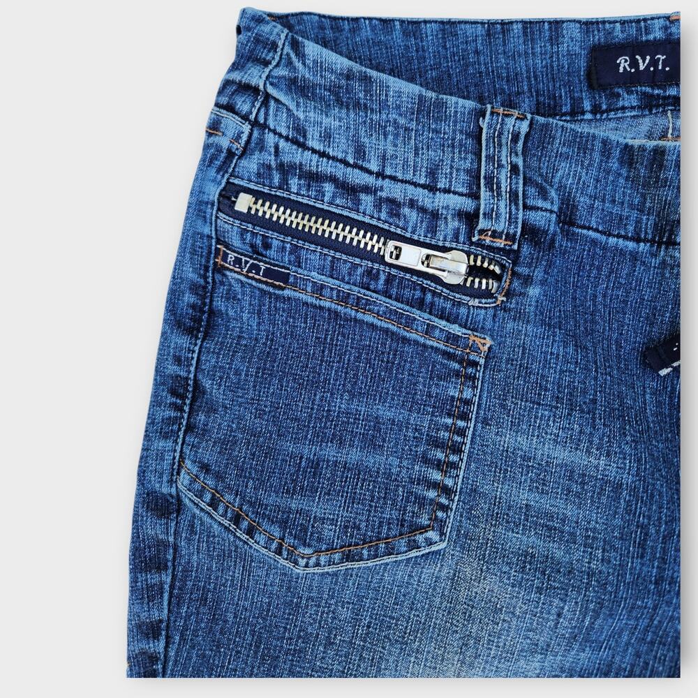 R.V.T. Jeans Jrs. Sz 13 Blue Denim Bootcut Faux Zip Pockets Mid-Rise Y2K VTG - Picture 3 of 6
